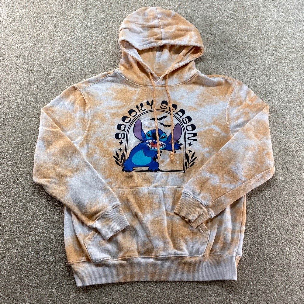 Disney Stitch Hoodie Womens Small Orange Tie Dye Spooky Halloween Pullover